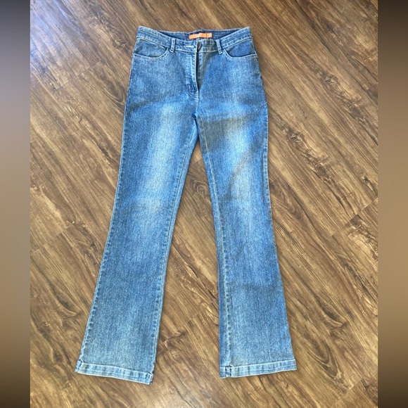 Blue Flare Wide Leg Jeans with Subtle Fading - Picture 1 of 5